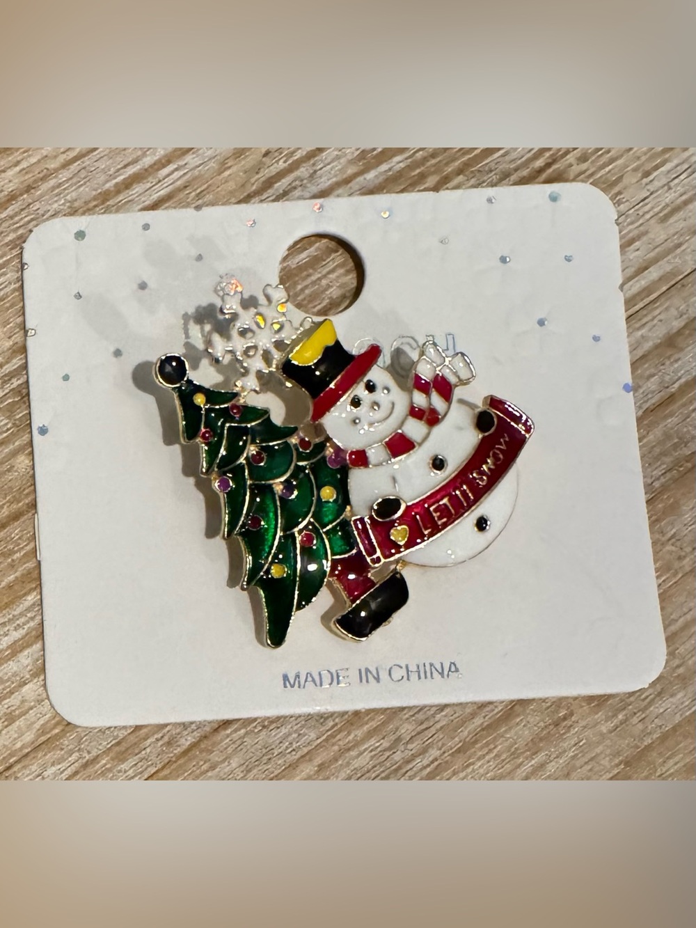 Festive Snowman & Christmas Tree Brooch - Picture 2 of 4
